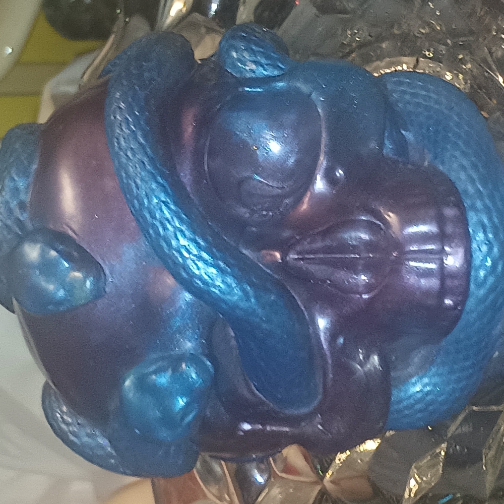 Blue and Purple Skull with Snake Decor